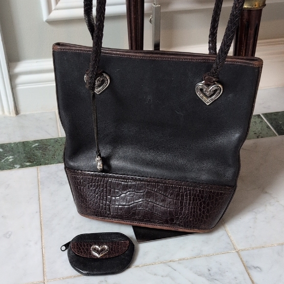 Brighton Handbags - Brighton Vintage Leather Shoulder Bag And Matching Zip Pouch.